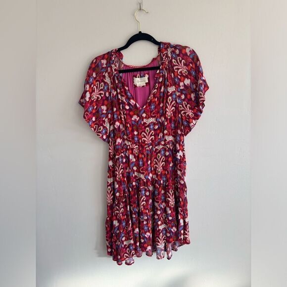 Anthropologie Medium Pink Floral Shirt Sleeve Mini Dress - Picture 1 of 5